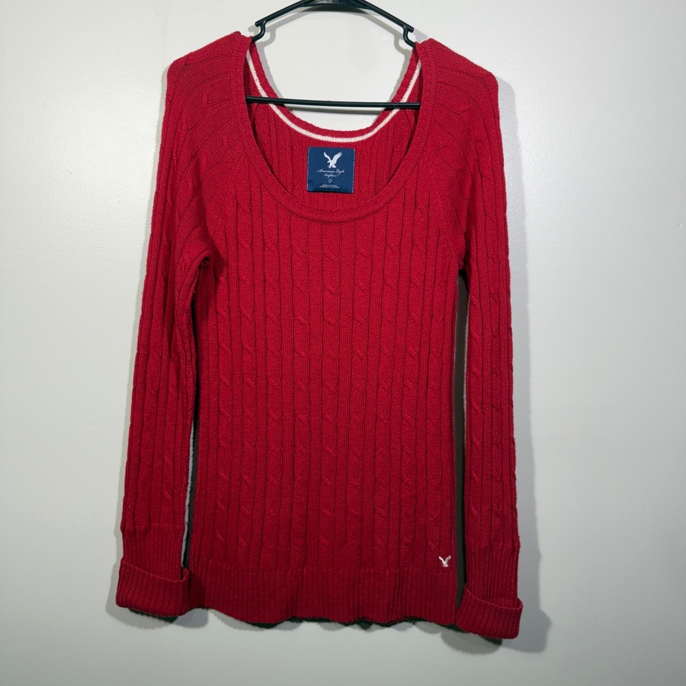 Vintage American Eagle Outfitters Red Cable‎ Knit Long Sleeve Sweater Y2k sz L
